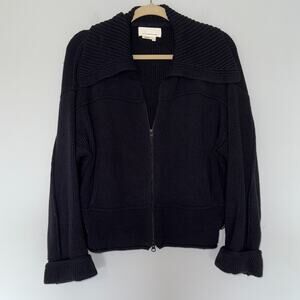 By Anthropologie Womens Andrea Sweater Cropped Size Large Full Zip Cropped Blue
